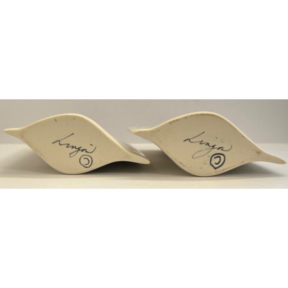 Hand-Painted Pottery Vases Floral Iris Botanical Signed Unique Shape Blue Green - Picture 6 of 6